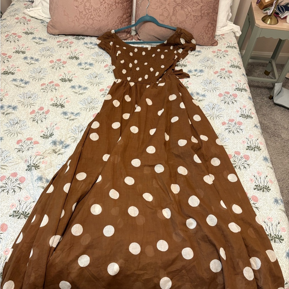 Free People Brown and White Polka Dot Maxi Dress